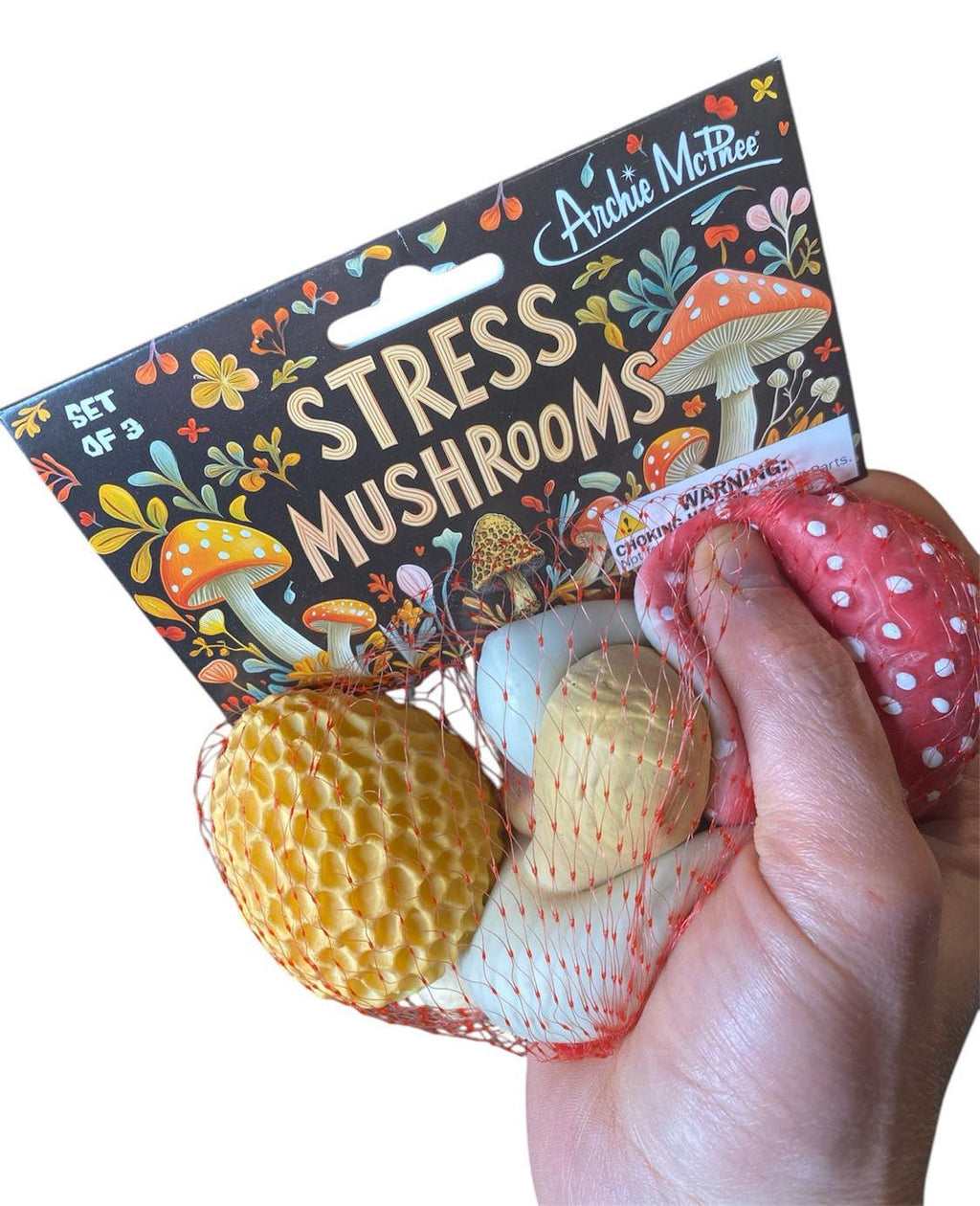 3-Pack Stress Relief Soft Rubber Squishy Mushrooms - Fun Toys - Archie McPhee