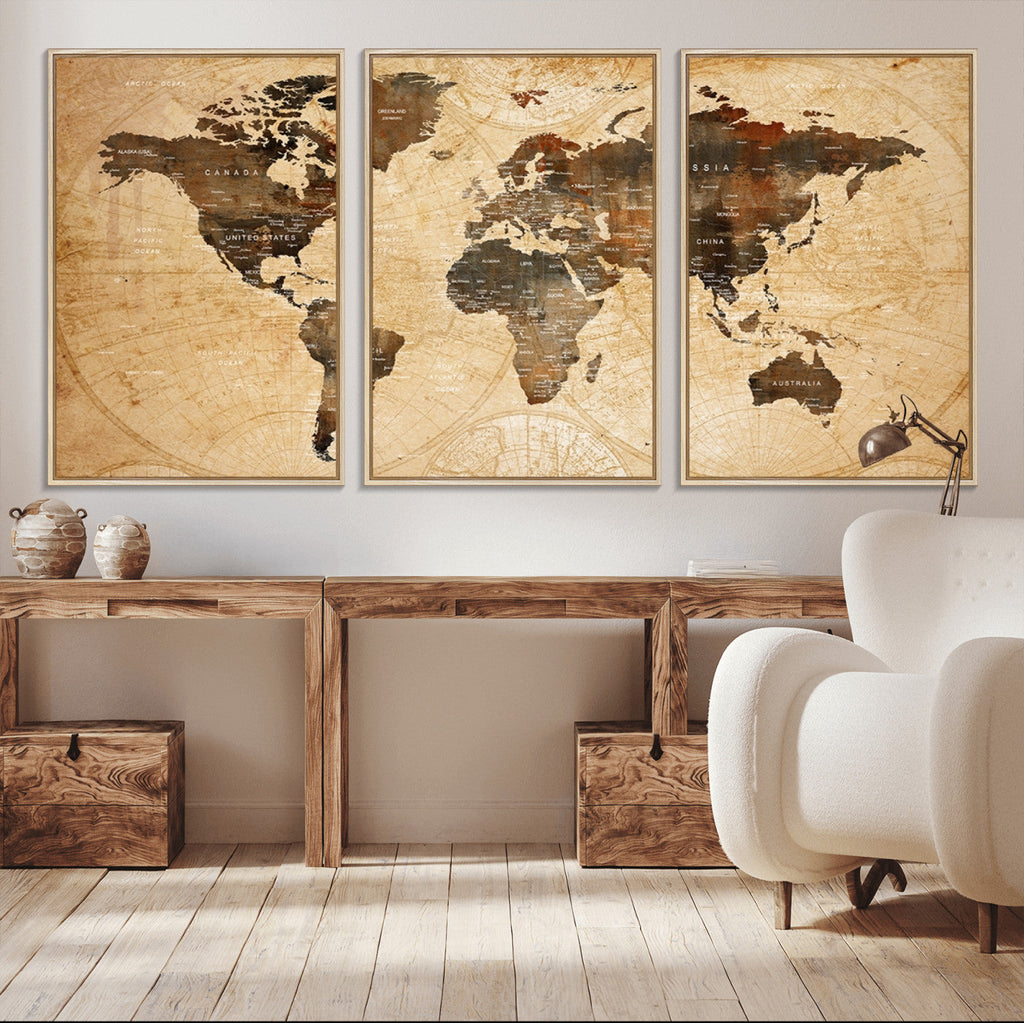 Push Pin World Map Canvas Print | Framed Travel Tracker Wall Art