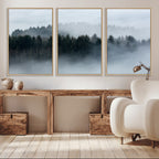 Autumn and Misty Trees in the Forest Wall Art Canvas Print, Foggy Forest Mountain Wall Art