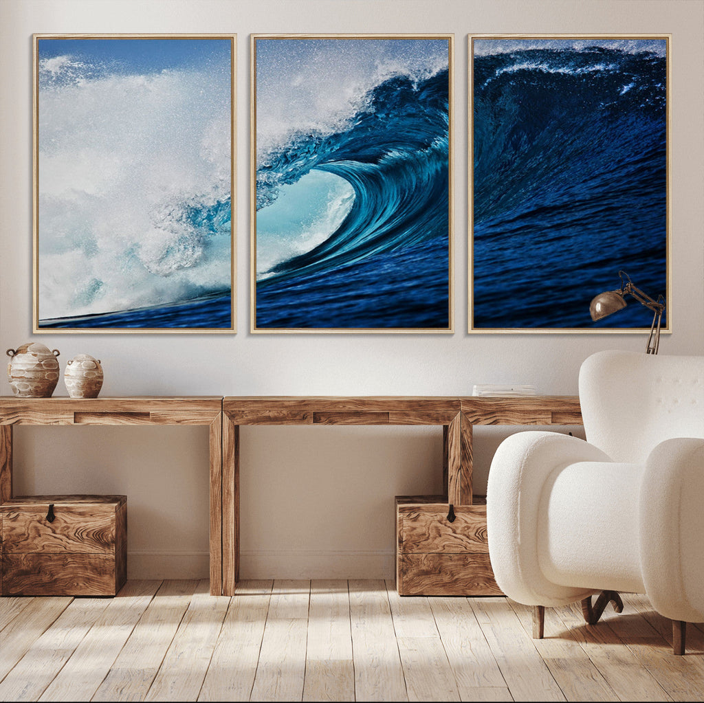 Ocean Wave at Sunset Canvas Art, Large Wall Print of Vibrant Water Waves