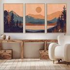 Modern Boho Sunset Canvas Print, Mountain Landscape Triptych