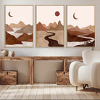 Boho Wall Art Canvas Print Set | Mid-Century Bohemian Wall Artwork, Boho Neutral