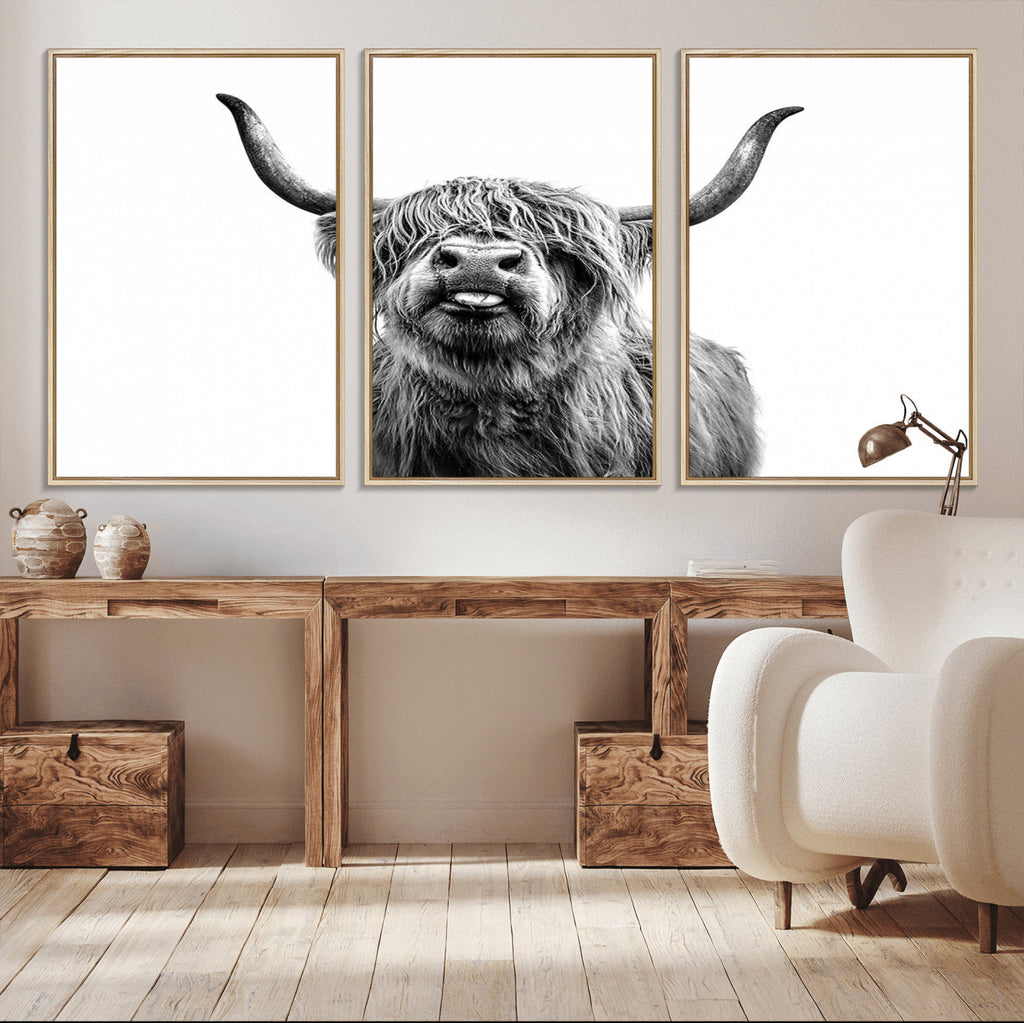 Fanny Scottish Highland Cow Cattle Art Print Farmhouse Wall Art Canvas Print