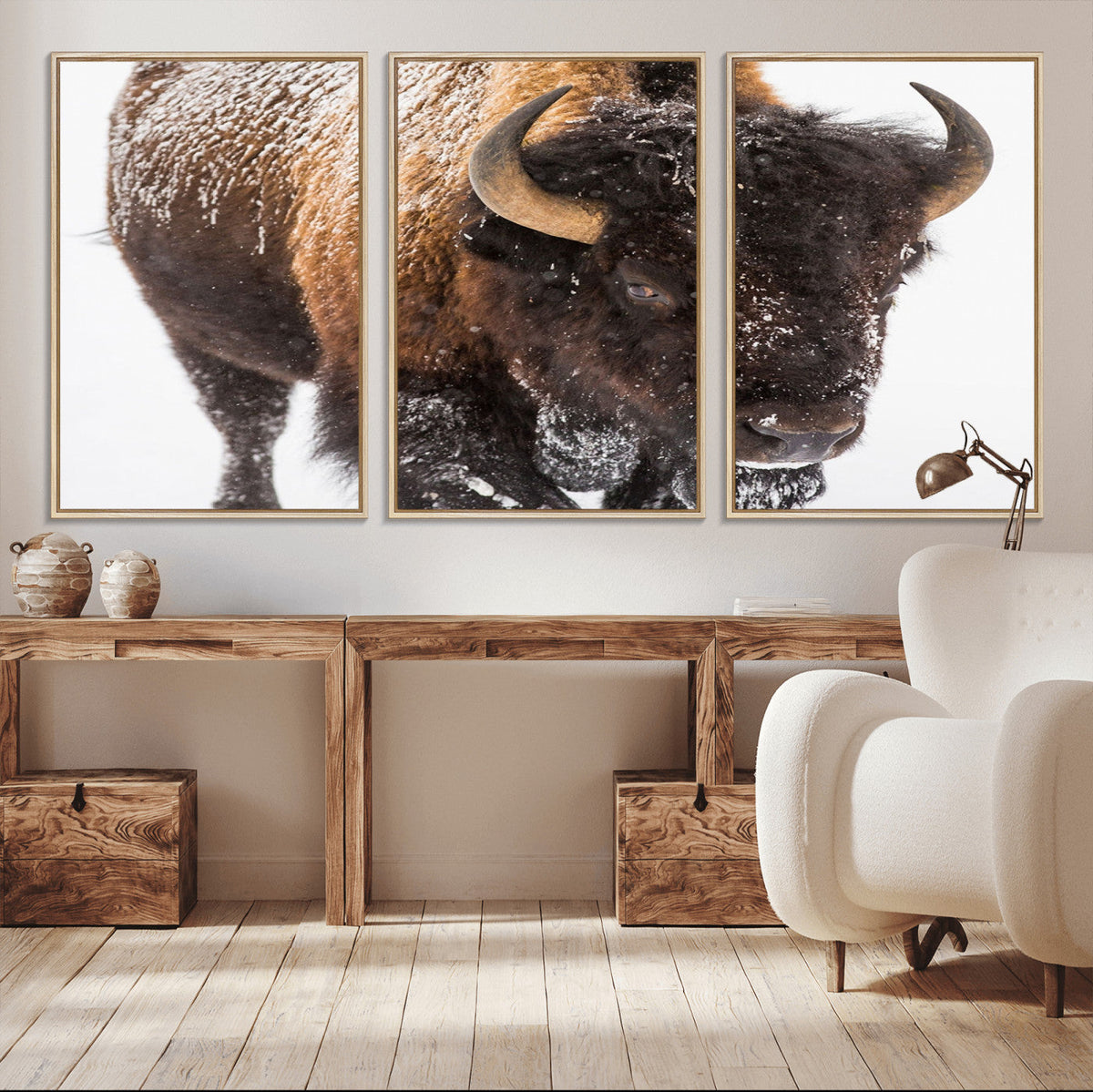 Bison Wall Art Canvas Print For Farmhouse, Wild Animal Wall Art