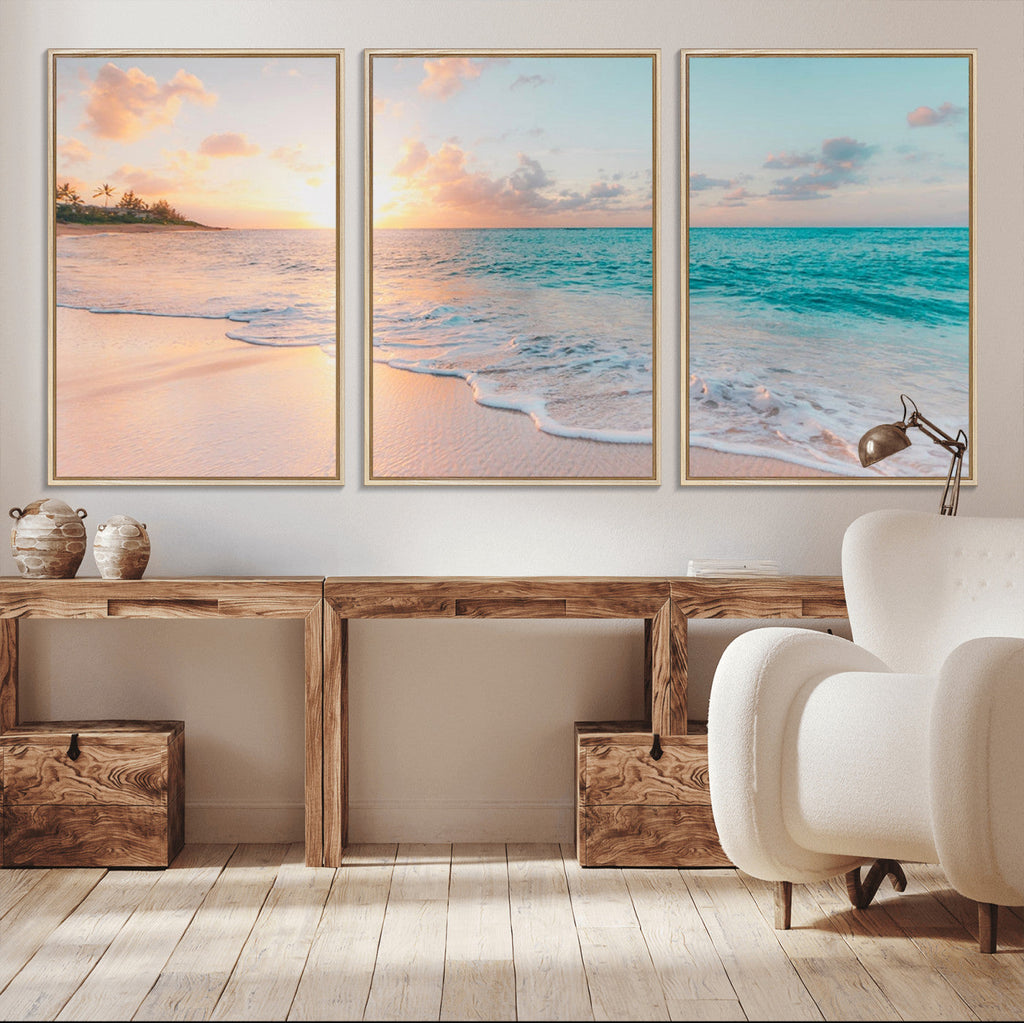 Beach Wall Art, Stunning Ocean Sunset Canvas Print with Coastal Design for Relaxing Home Decor