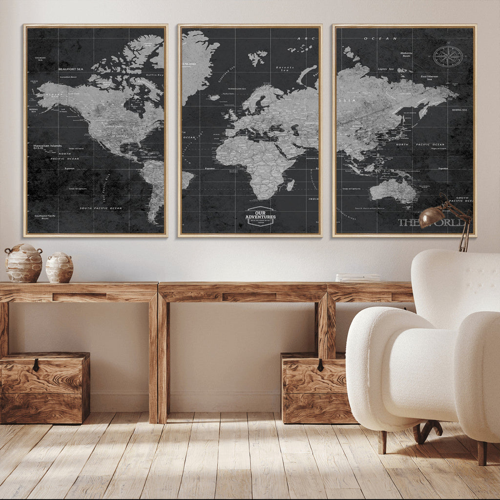 World Map Canvas Print, Detailed Map of the World Wall Art for Home or Office