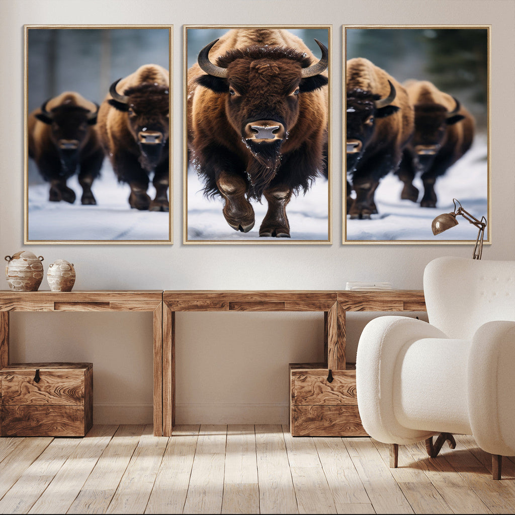 Buffalo Wall Art Canvas Print, American Bison Herd Wall Art
