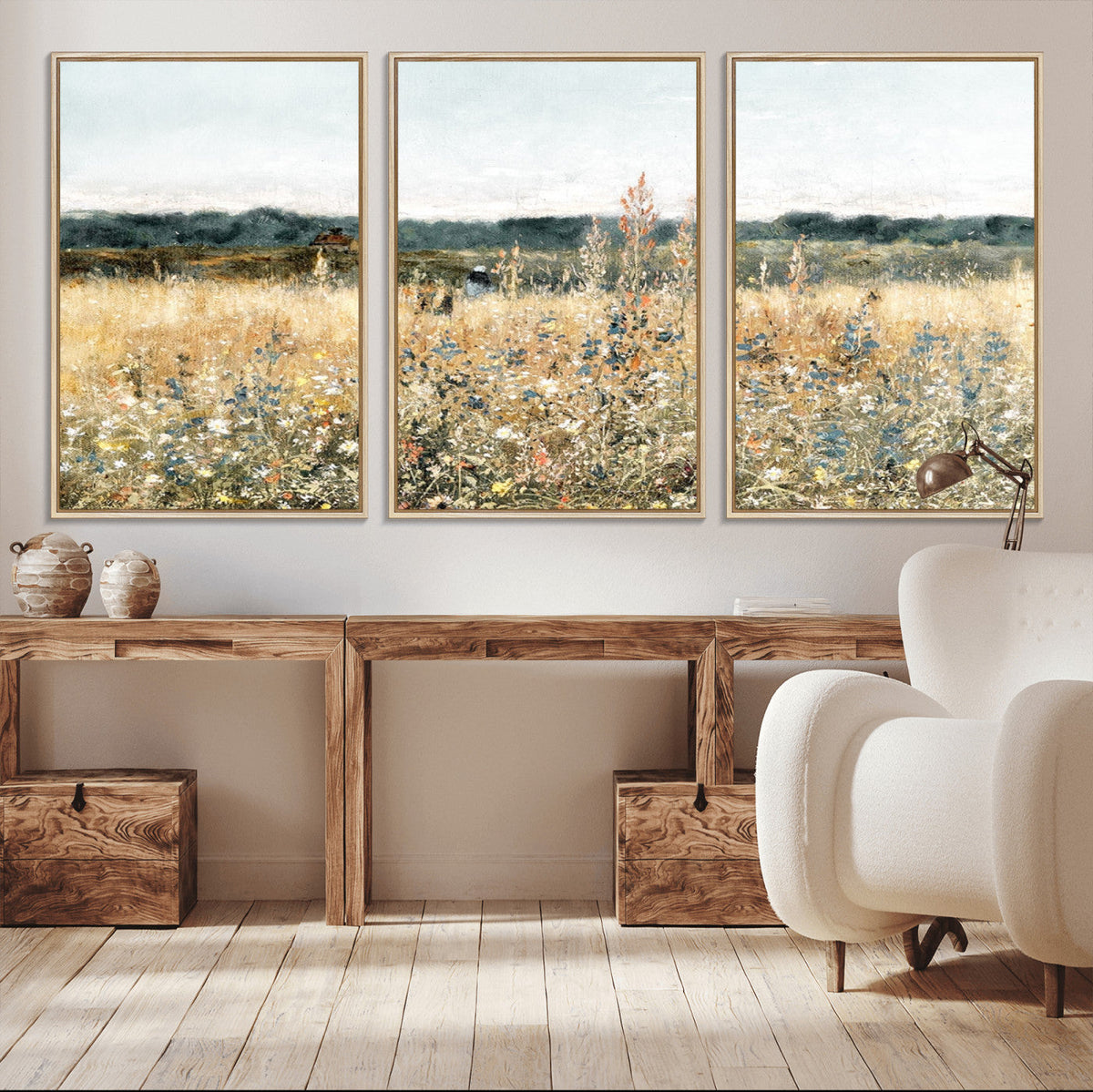 Wildflower Field Wall Art Canvas | Nature-Inspired Landscape Canvas Print for Living Room or Office