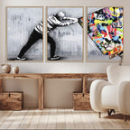 Banksy Art Behind the Curtain Street Wall Art Canvas Print | Urban Graffiti Style Wall Decor