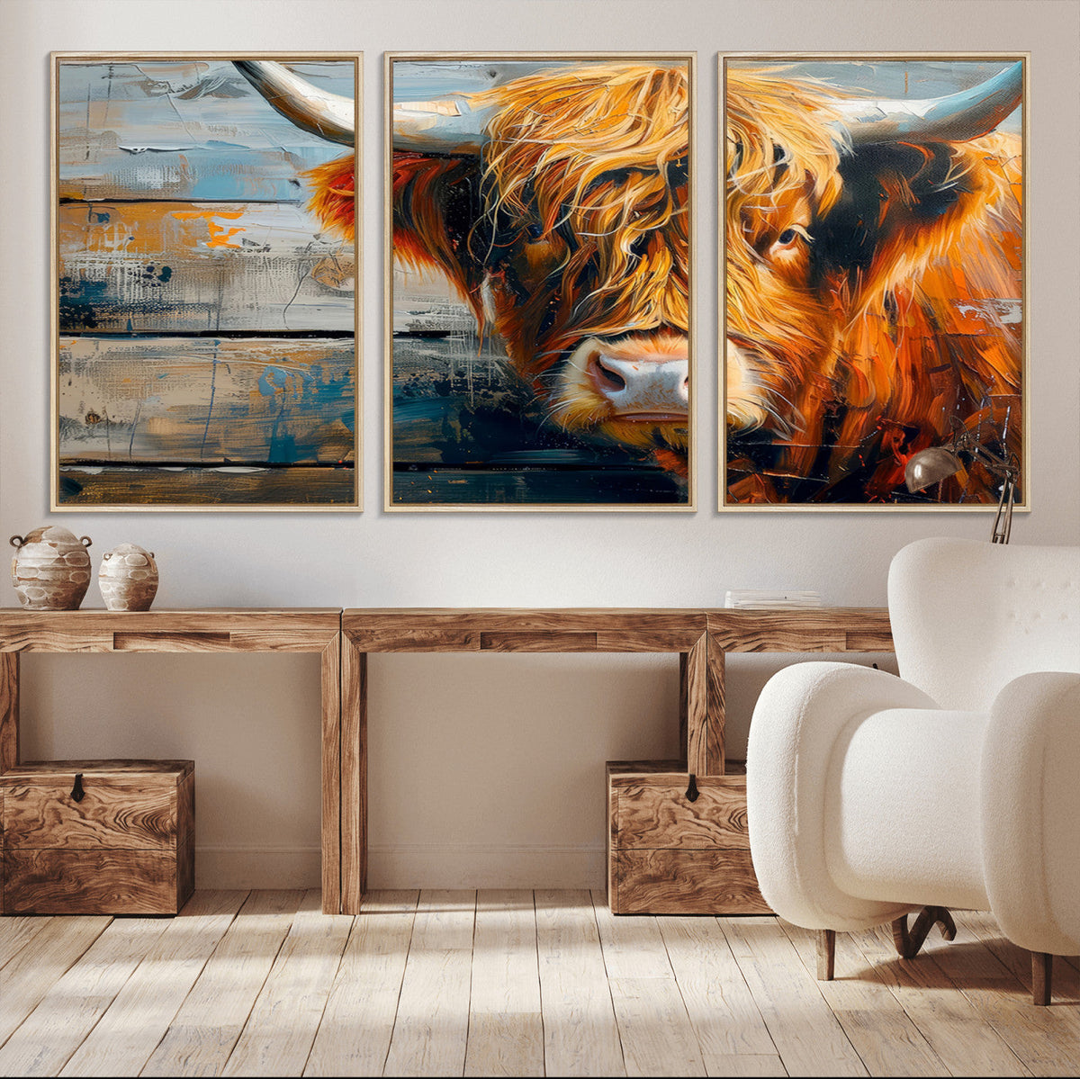 Highland Cow Abstract Canvas Wall Art, Bold Farmhouse Decor