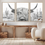 Rustic Charm, Cow Longhorn Black White Bighorn Wall Art