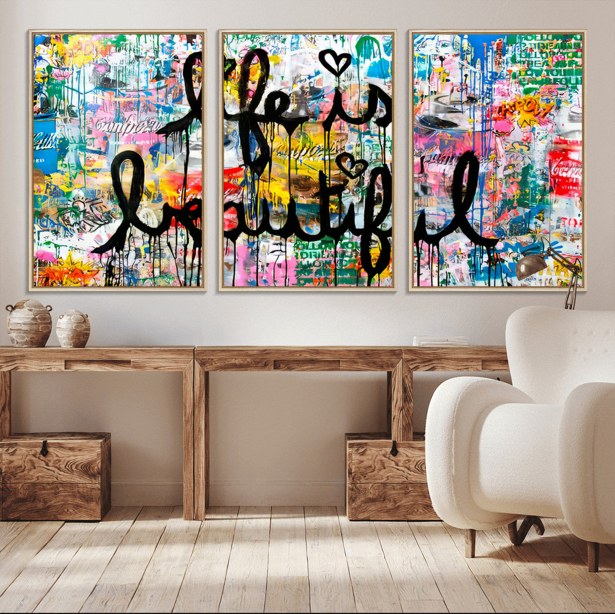Life Beautiful Art Print | Banksy Graffiti Wall Art Canvas Print