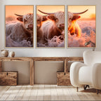 Highland Cows at Sunrise Wall Art Canvas Set