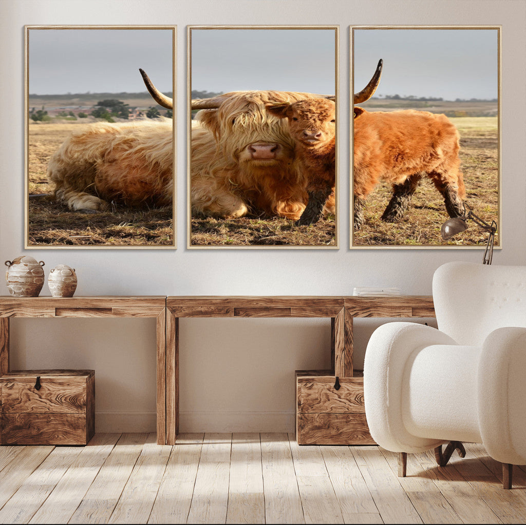 Highland Cow Canvas Wall Art Animal Print for Farm House Decor