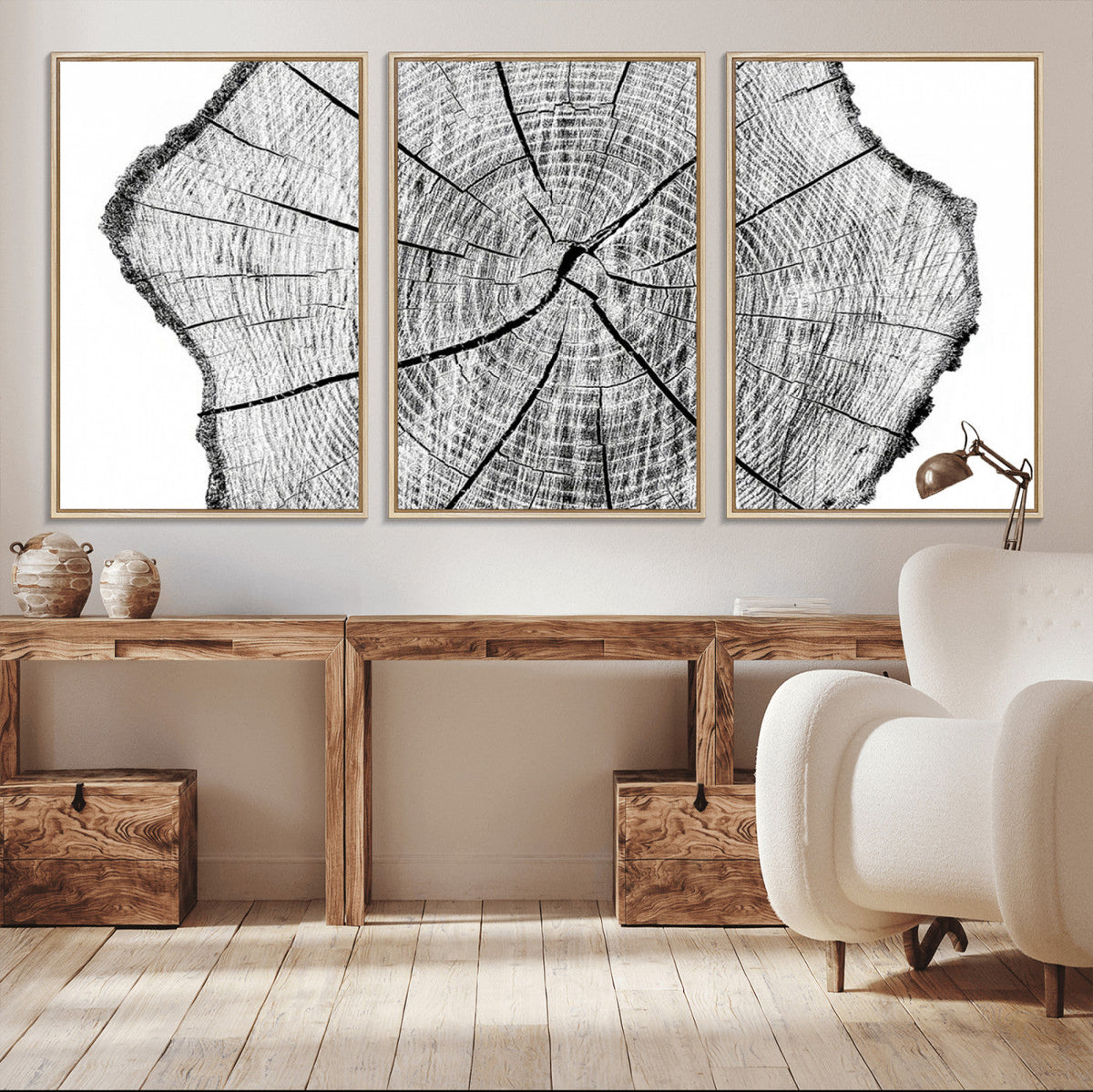 Rustic Tree Ring Wall Art Canvas Print, Framed and Ready to Hang