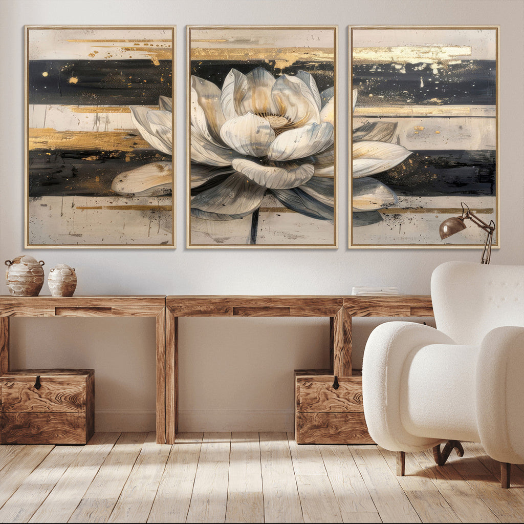 Lotus Flower Wall Art | Framed Abstract Floral Canvas