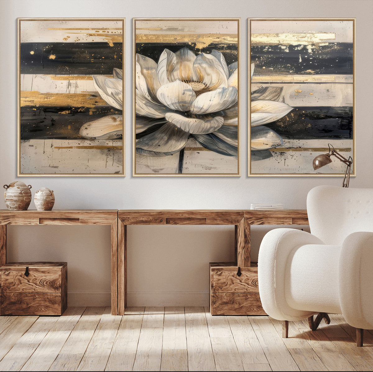 Lotus Flower Wall Art | Framed Abstract Floral Canvas
