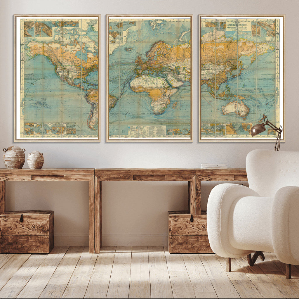 Push Pin World Map Canvas Print | Travel Tracker Wall Art for Couples