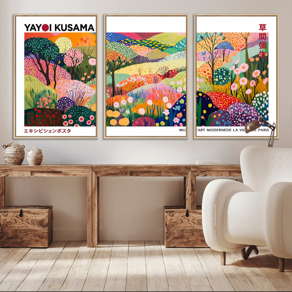 Framed Yayoi Kusama 1986 Wall Art Print | Japanese Wabi Sabi Vibrant Abstract Landscape Canvas