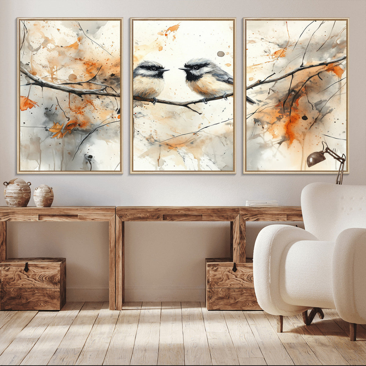 Beautiful Birds Wall Art | Framed Watercolor Branch Canvas