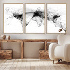 Abstract World Map Wall Art | Framed Geometric Line Canvas