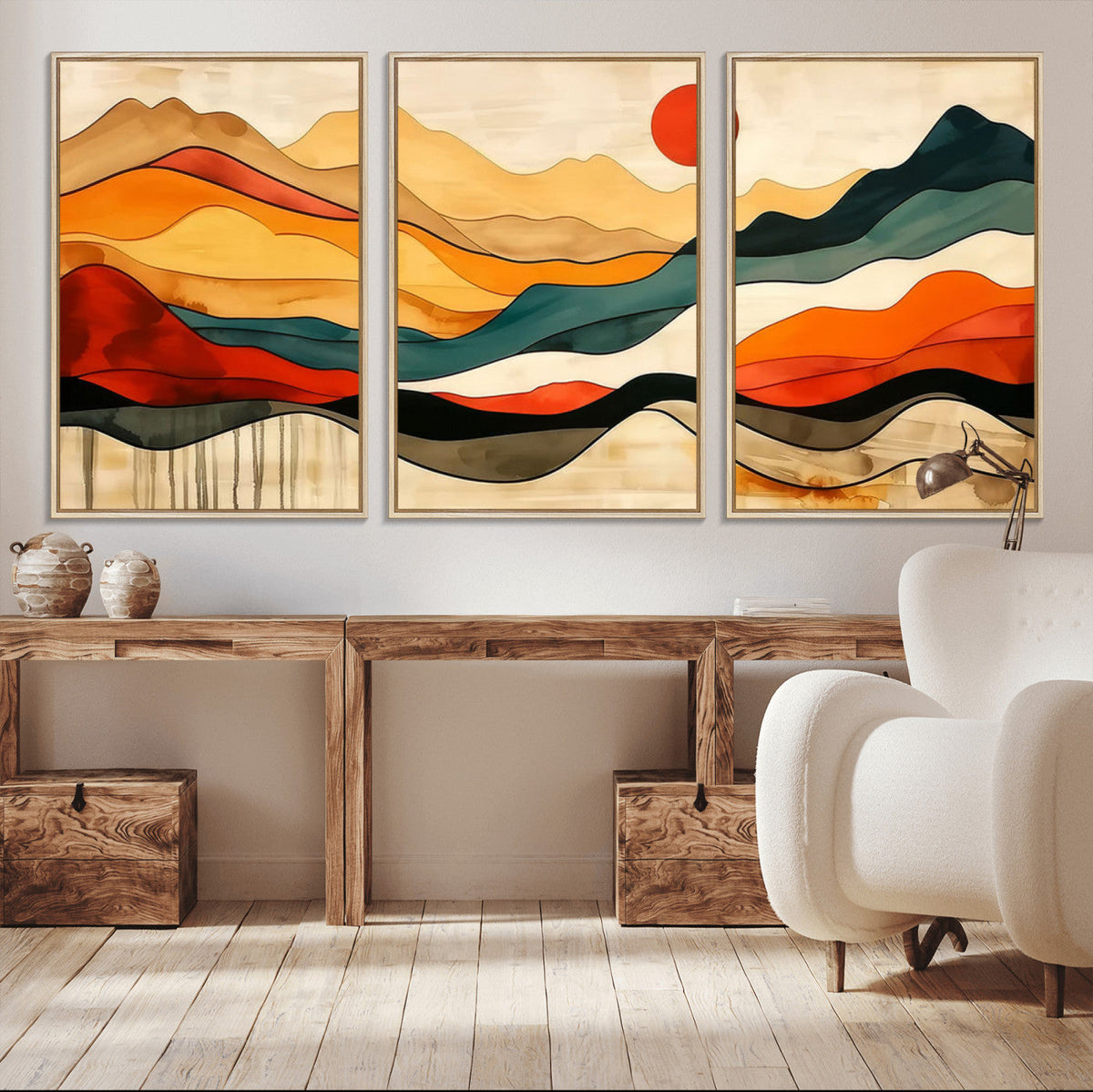 Abstract Mountain Wall Art | Framed Colorful Landscape Canvas