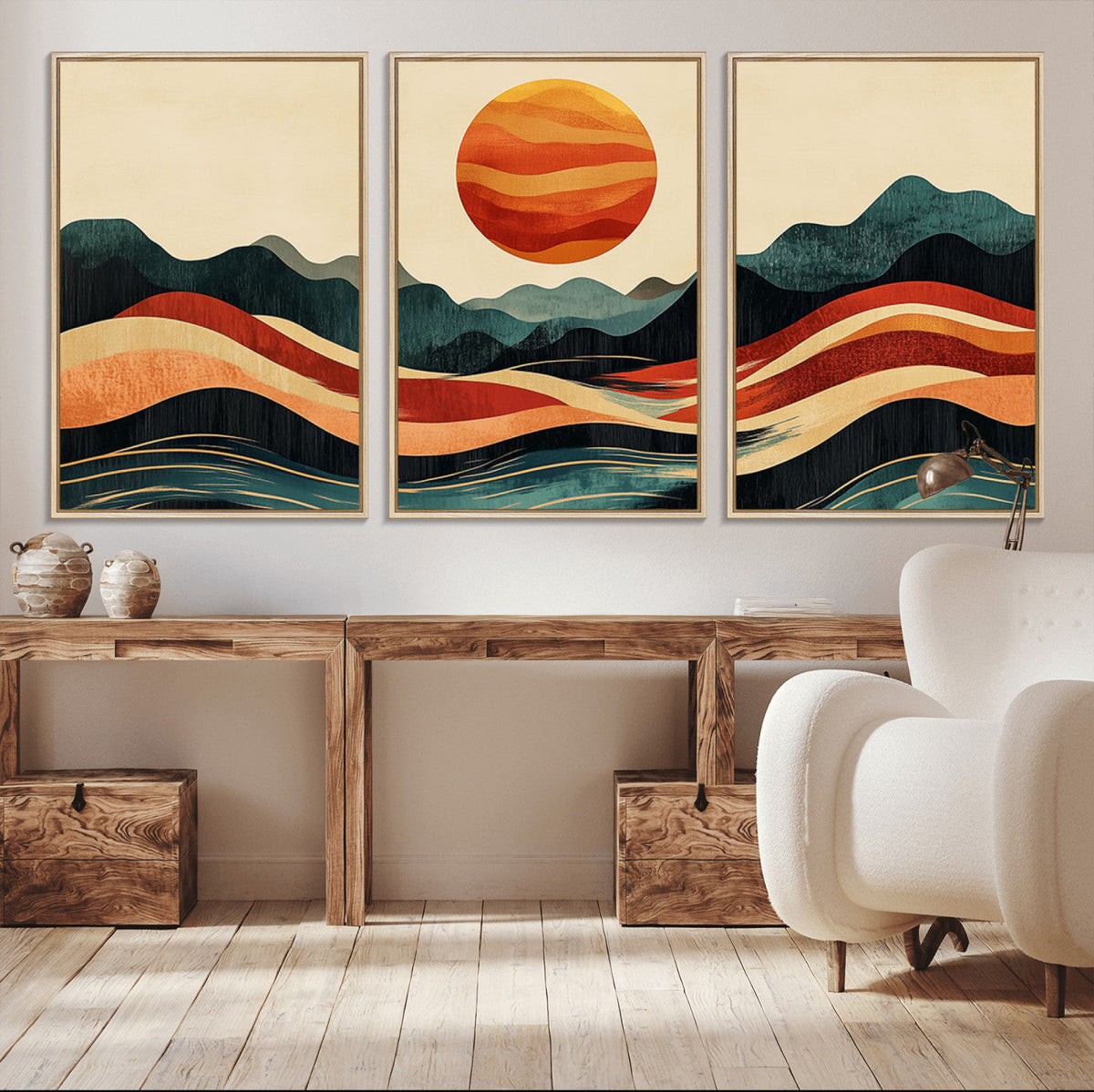 Mountain Triptych Wall Art Canvas Print | Western Boho Pine Tree Nature Print