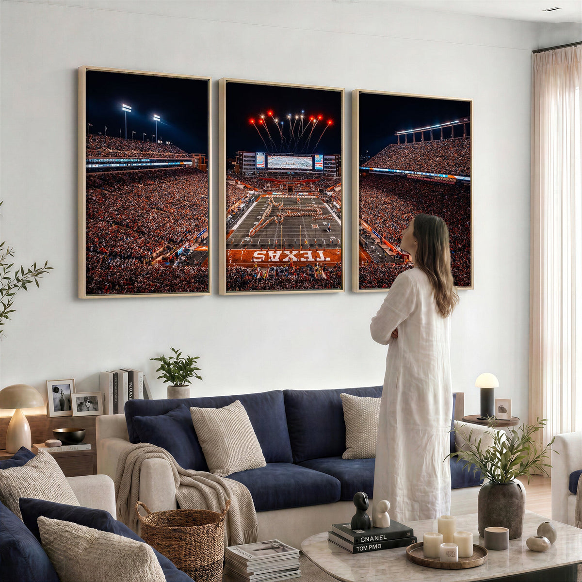 Texas Stadium Night Game Wall Art Canvas Print, Vibrant Football Fireworks Scene