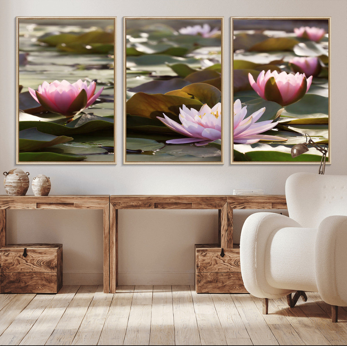 Lotus Flower Wall Art Canvas Print, Water Lily Large Wall Art for Yoga Room Decor