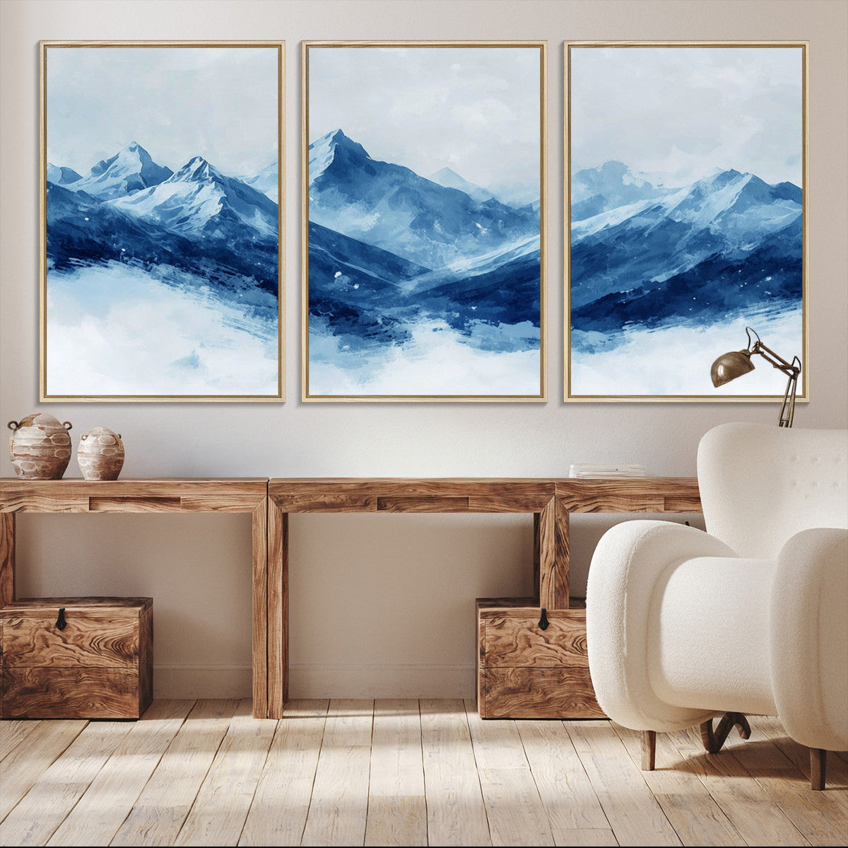 Blue Mountains Wall Art | Framed Snowy Range Canvas Artwork