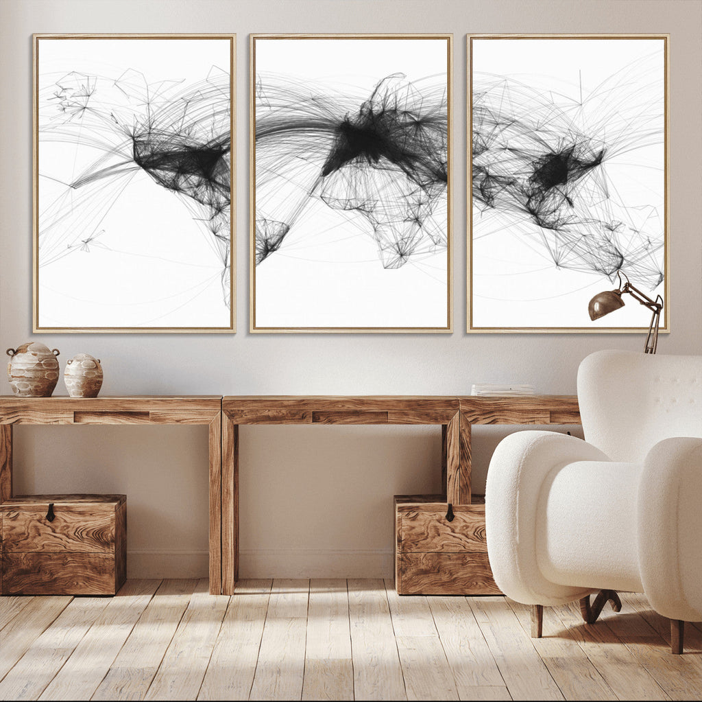 Flight Routes Air Traffic Map Canvas Wall Art, World Flight Routes Print