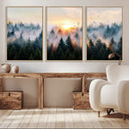 Abstract Forest Wall Art, Serene Nature Canvas Print with Misty Forest Design for Modern Home Decor
