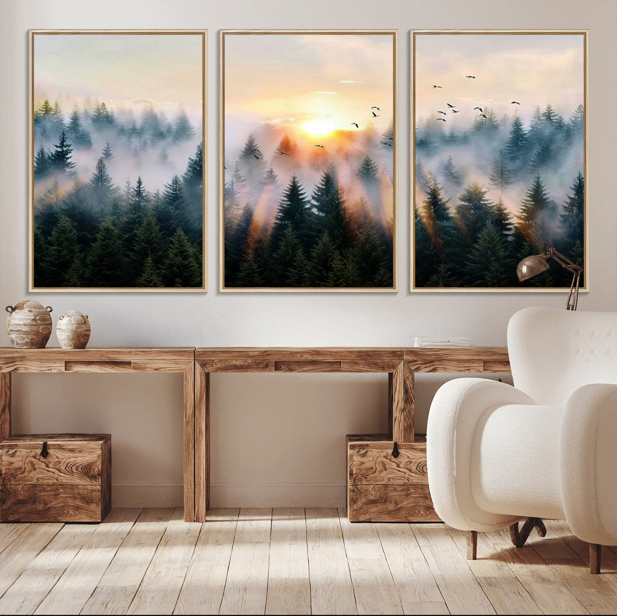 Abstract Forest Wall Art, Serene Nature Canvas Print with Misty Forest Design for Modern Home Decor