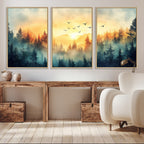 Sunrise Forest Wall Art | Framed Misty Pines Canvas Artwork