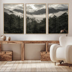 Moody Forest Wall Art | Framed Mountain Fog Canvas Artwork