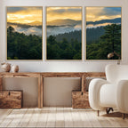 Mountain Sunrise Wall Art | Framed Pine Forest Canvas
