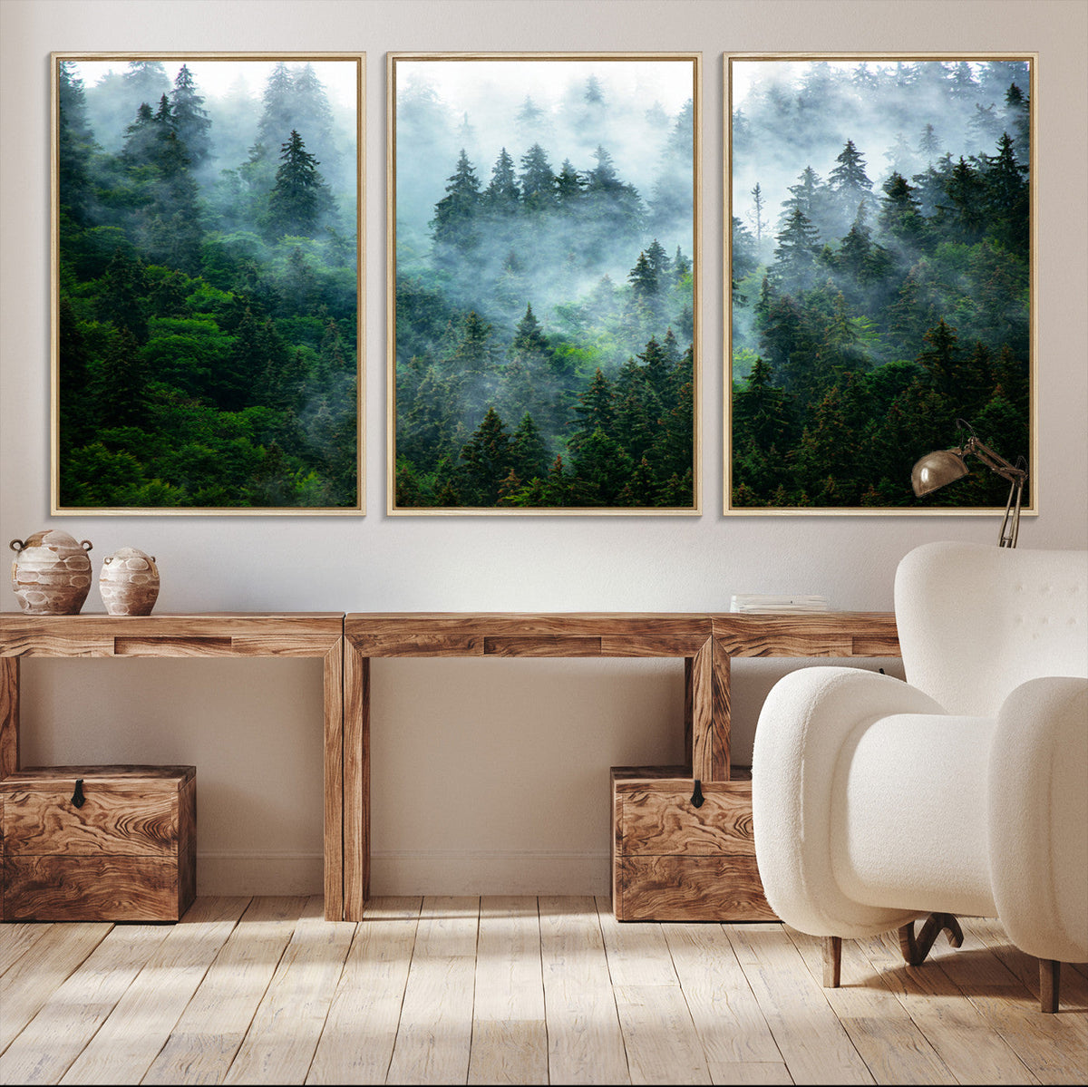 Misty Forest Wall Art Canvas Print | Framed Foggy Mountain Landscape