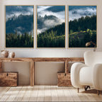 Misty Forest Wall Art Canvas Print | Pine Hills with Foggy Trees