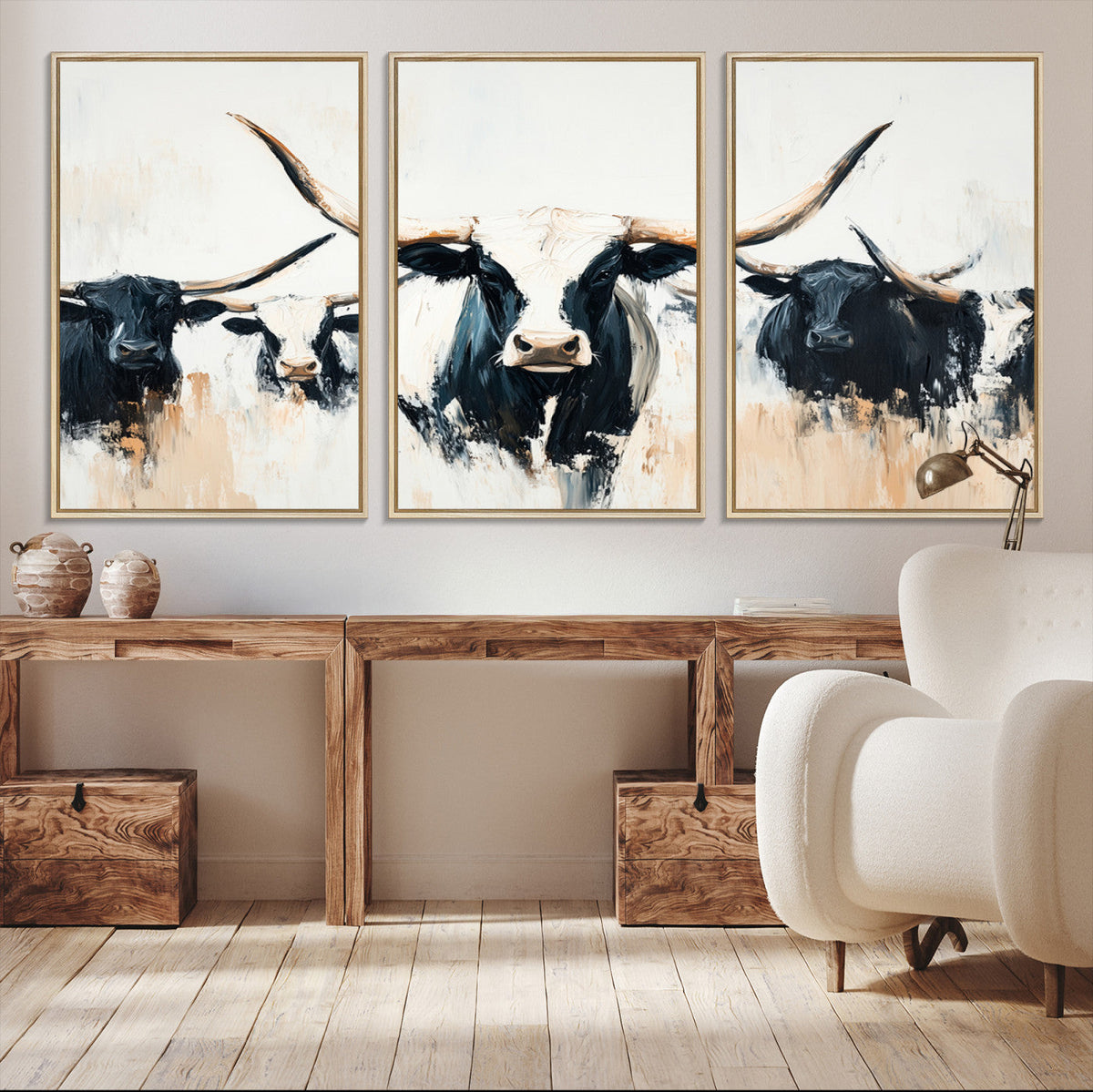 Texas Longhorn Wall Art Canvas Print | Majestic Horned Bull in Black and White