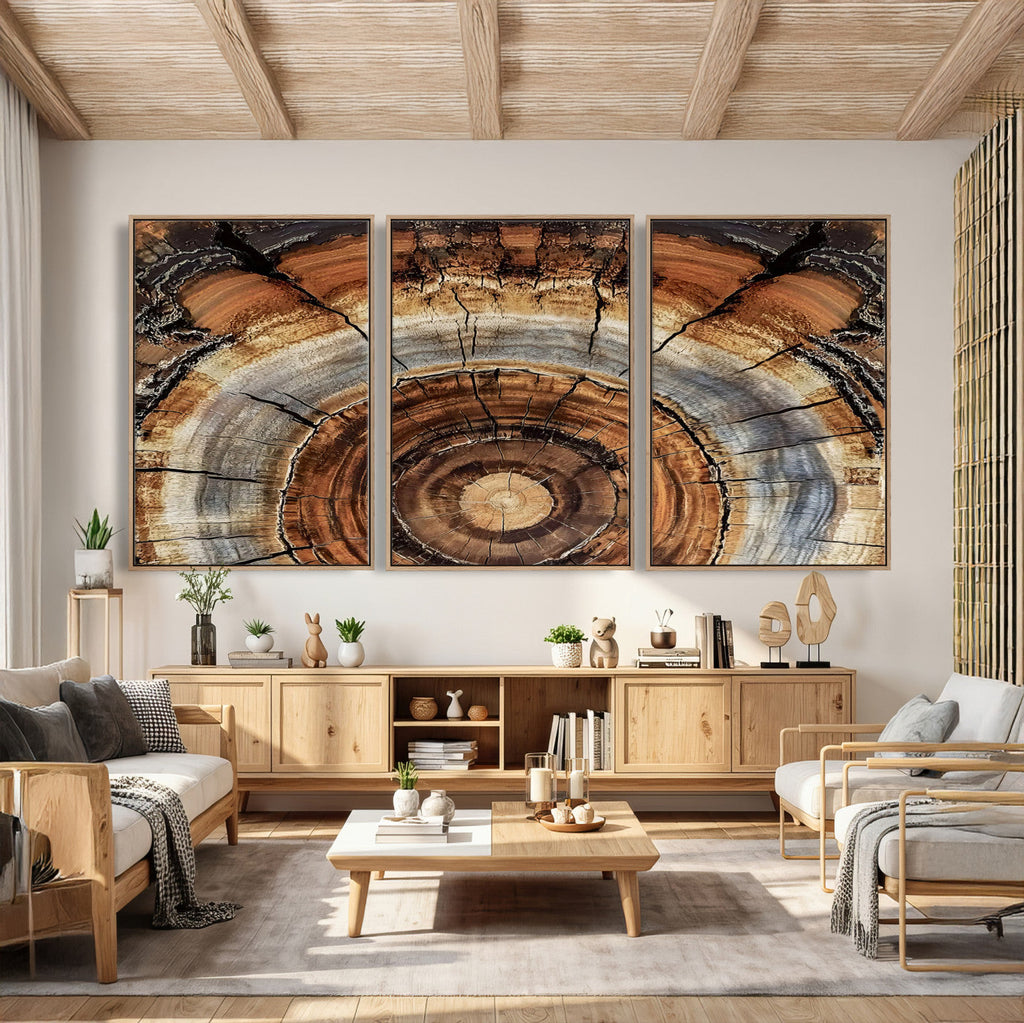 Tree Rings Wall Art Canvas Print, Rustic Wood Grain