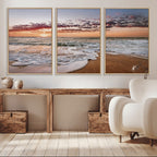 Ocean Sunset Wall Art Canvas Print | Sandy Shore and Gentle Waves