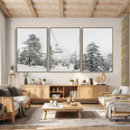 Snowy Ski Lift Wall Art | Framed Winter Forest Canvas