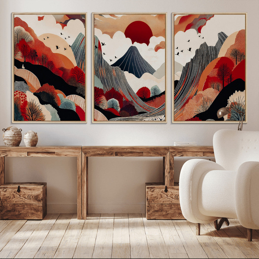 Abstract Mountain Wall Art Canvas Print | Vibrant Stylized Landscape