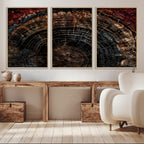 Dark Wood Ring Wall Art Canvas Print, Framed Abstract Tree Slice Print, Rustic Wood Grain Decor