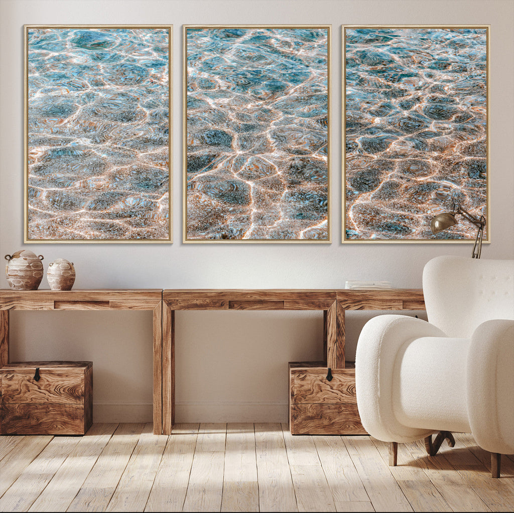 Clear Water Wall Art Canvas Print | Framed Sunlit Ocean Ripples