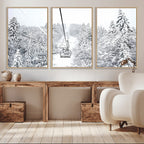 Snowy Ski Lift Wall Art | Framed Winter Mountain Canvas