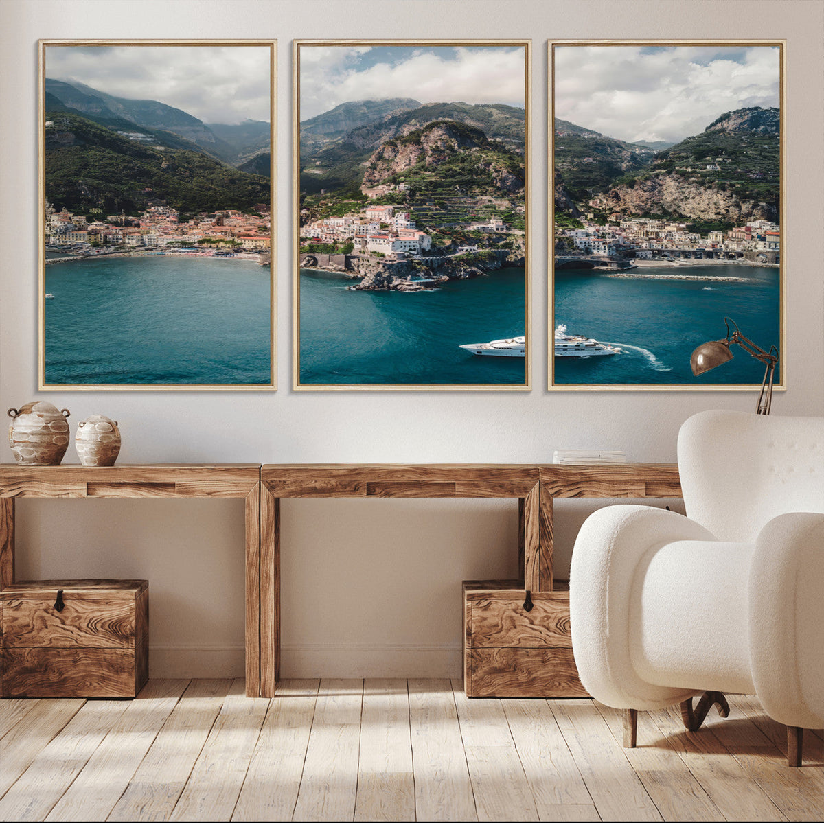 Amalfi Coast Wall Art | Framed Italian Seaside Canvas
