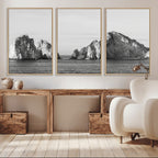 Coastal Wall Art | Framed Black White Ocean Canvas Artwork