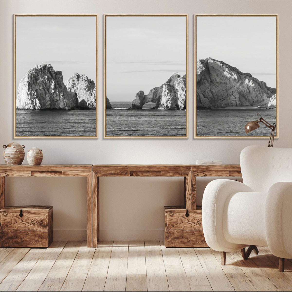 Coastal Wall Art | Framed Black White Ocean Canvas Artwork