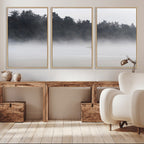 Surfer Fog Wall Art Canvas Print, Framed Foggy Beach and Coastal Surf Scene